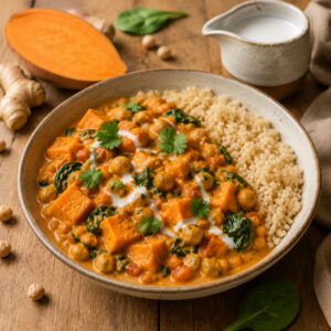 Vacsora: Kókuszos édesburgonya és csicseriborsó curry
